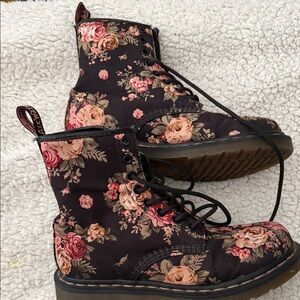 Dr. Martens Black Floral Lace-Up Combat Boots